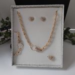 Heart Crystal Rhinestones Necklace Earrings Bracelet Ring Set Gold Filled Photo 3