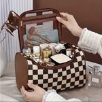 Brown Faux Leather Checker Cosmetics Makeup Bag​​ NWT​ Photo 1
