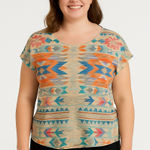 Gaze USA Tribal Print Knit Short Sleeve Top – Size Large – Boho Festival Style Photo 0