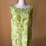 Grace Dresses 100% Silk Shift Dress Green White‎ Leaf Print Scallop Hem Size 16 Photo 1