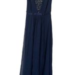 Mikael Aghal Silk Maxi Gown Blue Beaded Prom Formal Event Dress Size 0 Photo 3