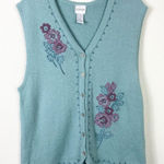 Vintage Koret Blue Floral Embroidered Button Up Sweater Vest Size M Size M Photo 0