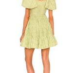 Jonathan Simkhai Cadence Mini Dress Size 2 NWT Green Puff Sleeve Ruffle Hem Photo 2