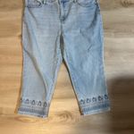 Chico's  14P So Slimming Girlfriend Slim Crop‎ Capri Light Wash Embroidered Jeans Photo 1