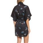 Natori NWT New Designer Short Wrap Robe Womens L Silky Satin Flowers Black Lace Photo 2