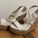 Jimmy Choo  Optic White Vacchetta Leather Portia 120 w/ Silver Glitter Cork Wedge Photo 3