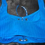 Michael Kors Solid Rib Lace-Up Bikini Top in Vintage Blue Photo 10