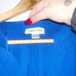 Calvin Klein knee length blue pop over v neck ruffle tiered textured dress Photo 3