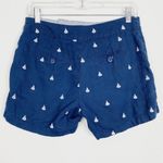 British Khaki Navy Blue Nautical Sailboat Linen Shorts Photo 1