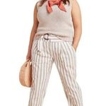 Anthropologie  Oasis Striped Pants Cream & Peach High Waist Cotton Linen Blend Photo 0