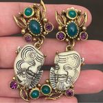 Vintage 60’s SELRO Signed Noh Okina White Devil Mask Whimsical Dangle Earrings Photo 13