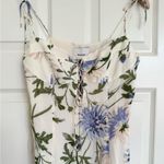 Reformation  Emely Dress Midi Length Serenity Ivory Lilac Floral Lace Up French Photo 6