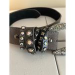 Glitter Pewter Rhinestone Western Leather Belt, Sz S Photo 1