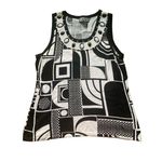 Berek Knit Black & White Geometric Tank Top Jeweled Neckline L Size L Photo 0
