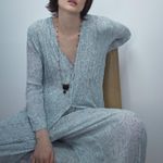 ZARA WRINKLE-LOOK Semi-Sheer HIGH WAIST PANTS w/ Elastic Waist BLUE/WHITE NEW Photo 6