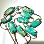 Bronzite and faux turquoise beaded adjustable necklace Blue Photo 1