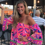 Lilly Pulitzer Sanilla Silk Off The Shoulder Top XXS Pink Fusion Butterfly Neon Photo 0