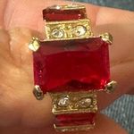 Unique Red Ruby Big Stone Wedding Ring Yellow Rhodium Plated Jewelry Size 8 Gold Photo 0