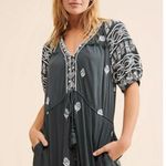 Free People Riley Embroidered Midi Maxi Dress Duster Black Grey Bohemian Medium Photo 11