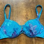 Vtg Athena Shimmer Floral Bikini Top Sz 10 Turquoise Blue Beach Resort Photo 0