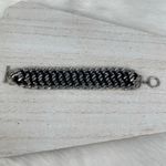 Source Unknown Silver Tone Chain Link Bracelet Black Braided Faux Leather Toggle Clasp NWOT Photo 4