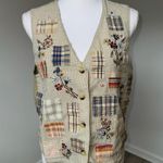 Casey & Max Patchwork Embroidered Vest M Beige Plaid Floral Cottagecore Tan Size M Photo 0