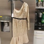 💕MARCHESA NOTTE💕 Glitter Ruffle Asymmetric Cocktail Dress ~ Champagne 2 NWT Gold Photo 4