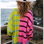 Free People  Uptown Oversized Striped Pullover Sweater Womens Medium Pink Green Photo 1