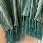 Anthropologie NWT Teal Striped Open-Front Cardigan with Fringe - OS Photo 3