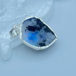 Black Tourmaline In Rainbow Moonstone Slice Sterling Silver Pendant Photo 3