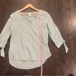 H&M  Green and White Striped V-Neck Blouse Photo 3