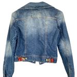 Mudd Women's Blue Denim Trucker Jacket Navajo Blanket Shoulders size Small Photo 2