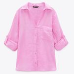 ZARA NWT  Pink Button Down Linen Top size XL Photo 2