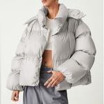 Commense Open Collar Quilted Hooded Puffer Coat S NWT Gray Photo 0