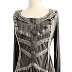 CHALADA Gray Dress Crochet Trim Long Sleeves Soft Fabric Round Neck Cotton EUC Size M Photo 7