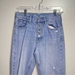 We The Free  Distressed High Rise Light Wash Button Fly Jeans Straight Raw Hem 24 Photo 1