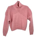 Free People  Pink Bobble Knit Turtleneck Mockneck Sweater Size Small Cozy Boho Photo 0
