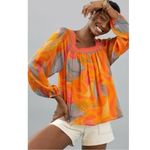 Anthropologie  Blank Bl-nk London Tessa Orange Silky Blouse Size Small Bohemian Photo 6