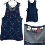 Vintage Floral Embroidered Denim Jumper Jean Dress Scoop Neck Sleeveless Size 2X Blue Photo 1