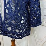 Adore Open Eyelet Lace Topper Cardigan Jacket Navy Blue Medium Photo 5