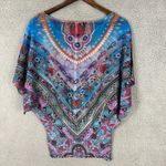 One World Unity World‎ Wear Top Women M Multicolor Batwing Boho Festival Y2K Artsy Hippie Photo 5