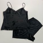 Victoria's Secret Vintage  Nighty Set Cami Tank Shorts Satin Lace Trim Black Y2K Photo 0