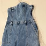 EXPRESS  Strapless Wide Leg Cargo Denim Jean Jumpsuit Womens 12 Light Blue Wash Photo 7