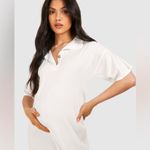 Boohoo NWT MATERNITY RIBBED COLLARED MAXI T-SHIRT DRESS WHITE POLO Size 12 Photo 2