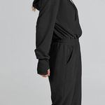 Jumpsuit long sleeve Zip up one piece lounge casual hooded Sweatshirt sweatpant Black Photo 3