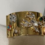 CAbi  Secret Garden Cuff Wide Gold Tone Rhinestone Bangle Bracelet hinged VTG Photo 2