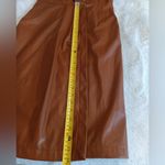 Nine West Women's Size Med NWT Faux-Leather Midi Dress Short Sleeve Maple Brown Photo 8