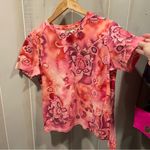 Caribbean Joe Cute Y2K pink lotus fairy stretchy top tropical gold short sleeve Photo 7