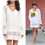 La Blanca  White Embroidered Eyelet V Neck Swim Cover Up Dress Small Bell Sleeves Photo 1