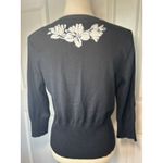 White House | Black Market  Black Silk Embroidered Floral Cardigan Sweater Size M Photo 3